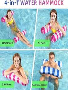 5-Piece Adult Inflatable Water Hammock/Chair Set, Durable PVC Material, Foldable Striped Inflatable Pool Float, Suitable For Pool Parties And Summer Gifts, Summer Essential - Multicolor - View 2