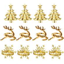 6/12pcs/Set Merry Christmas Napkin Ring Set, Christmas Tree Napkin Holder, Snowflake Reindeer Napkin Holder, Napkin Cloth Decoration, Christmas Table Decor, Christmas Restaurant Table Setting Decoration, Christmas Gift Set - Gold - View 9