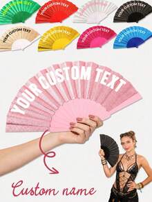 Personalized Handheld Folding Fan, Shiny Fabric Personalized Folding Fan, Fun Accessory For Birthday Parties And Bachelorette Parties - Multicolor - View 1
