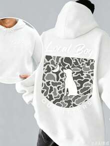 Local Men's Patterned Hoodie,With Pocket,Regular Casual Pullover,Suitable For Autumn And Winter,Machine Washable Fashion Printed Sweatshirt - 白色 - 查看 5