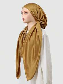 1PC Women's Solid Color Satin Elastic Headscarf Instant Hijab, New Satin Easy-To-Wear Headscarf, High-End Draping With Glossy Finish, Fashionable Versatile Slouchy Headscarf Hijab Scarf, Convenient To Wear Casual Versatile Suitable For Daily Use - Multi-color Satin Elastic Headband - View 9