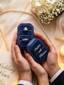 Personalized Velvet Wedding Ring Box,Custom Double Slot Ring Bearer Holder, Proposal Ring Box, Unique Two Ring Box, Handmade Jewelry Organizer, Custom Wedding Merch,Wedding Ring Holder,Ring Box, For Her - Multicolor - View 3