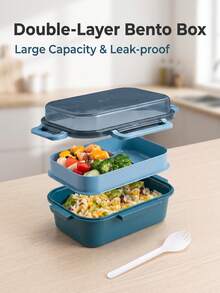 Caja bento portátil de doble capa, resistente al calor y a prueba de fugas, disponible en múltiples colores, adecuada para estudiantes, camping, trabajadores de oficina, aplicable para uso en el hogar, oficina y al aire libre. - Multicolor - Ver 3