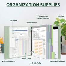 BVSSX 3 Ring Binder With Clipboard,2 Inch Binders With Notepad&Amp;5 Dividers With Pockets, Labels,PU Clipboards For School Office(Green Tulip,Letter - ColorA - View 3