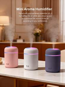 Mini USB Humidifier 300ML With Colorful LED Night Light, Portable Cool Mist Air Humidifier & Essential Oil Diffuser, Quiet Desktop Aroma Diffuser With 4/8H Timer, Small Personal Humidifier For Bedroom, Office, Home, Car Decoration - Cylinder - View 3