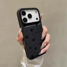 1pc Ins Puffy Leather Texture Cat Paw Pattern Anti-Drop Phone Case, Compatible With 17 16 15 14 13 12 11 Pro Max, Transparent Phone Protective Cover Waterproof Shockproof Scratch-Resistant - Black - View 4
