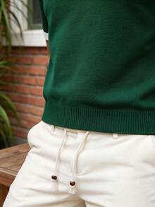 ALTZTAR Men's Round Neck Short Sleeve Solid Color Patchwork Minimalist Casual Knit Top - Green - View 5