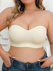 2pcs Plus Size Women's Strapless Bra, Black Seamless Bandeau Bra, Wireless Anti-Sagging Support, Invisible Comfortable Bra - Multicolor - View 7
