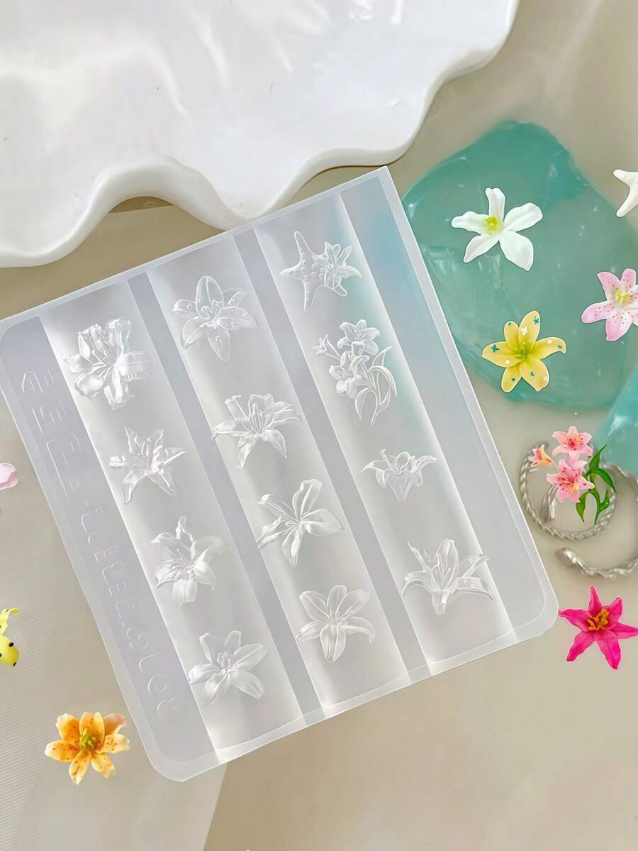 1件夏季百合冰花手工雕刻花瓣3D花朵美甲矽膠模具