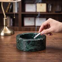 Natural Marble Peacock Green Round Ashtray, Luxury Living Room Office Coffee Table Decor, Business Gift - C-Green - View 1