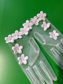 Bridal Floral Decorated Tulle Wedding Gloves - A - View 4
