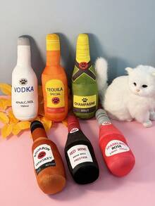 Dog Squeaky Plush Doll, Wine Bottle Shaped Interactive Chew Doll, Soft Filled Pet Sound Doll, Suitable For Dogs And Cats Plush Chew Doll - Multicolor - View 3