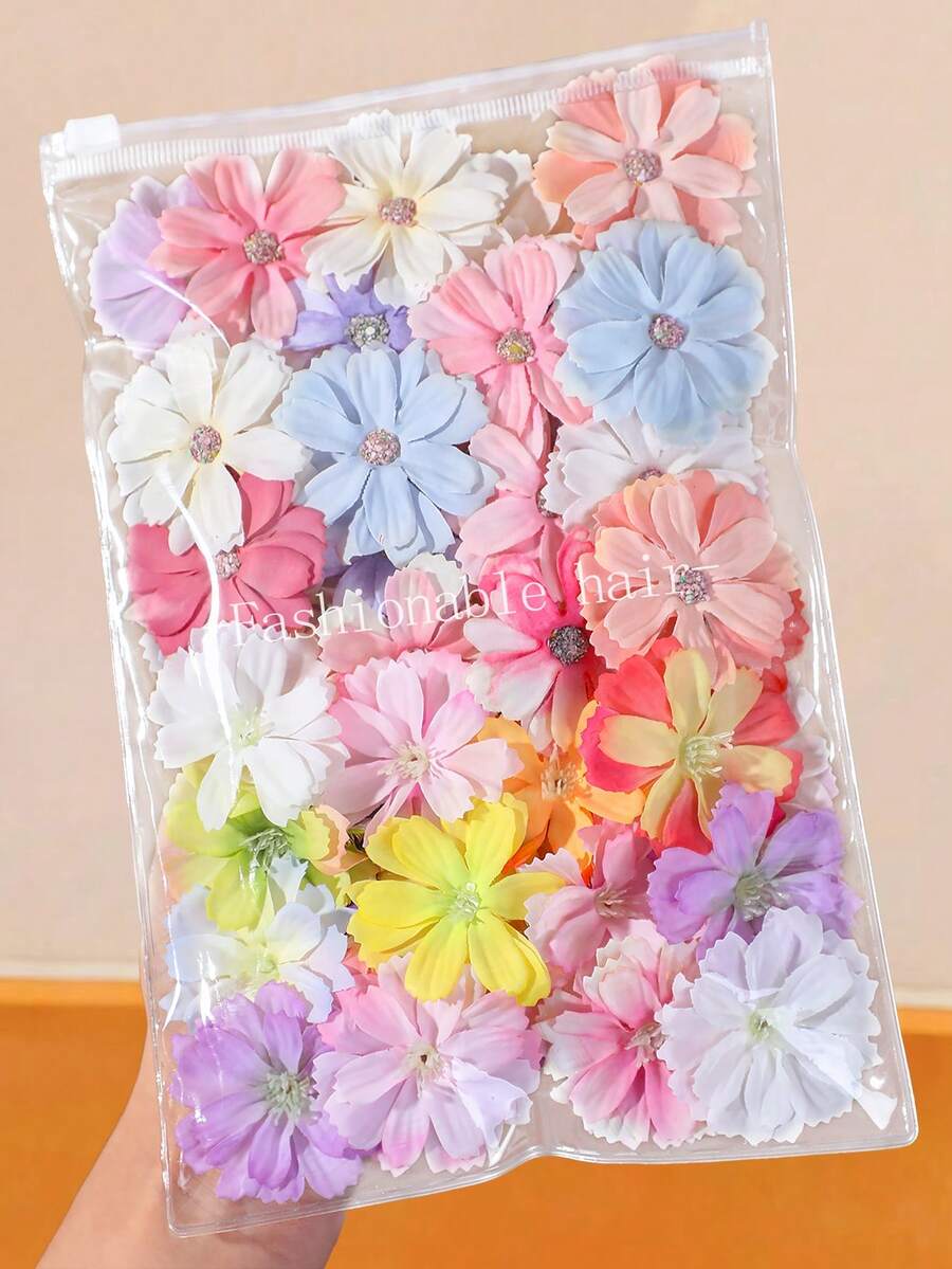 20/10/5pcs Girls Multicolor Artificial Silk Flower DIY Handmade Hair Clips Duck Mouth Clips Non-Damaging For Daily Use - Multicolor - View 1