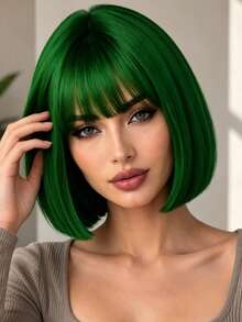 12 Inch Green Bangs Women's Wig, Elegant And Versatile, Natural Style, Suitable For Various Parties And Proms - Green - View 4