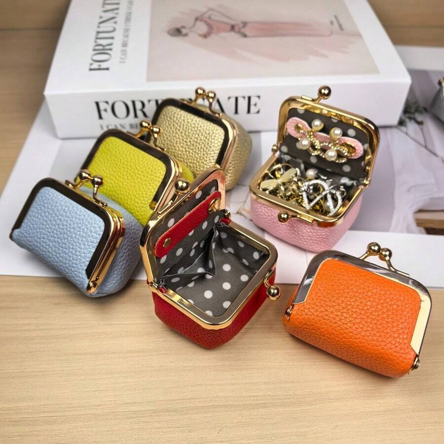 Compact Diamond Ring Jewelry Bag Mini Ring Necklace Earring Storage Box, Litchi Texture Women's Coin Purse, Waterproof Portable Coin Pouch - Multicolor - View 1