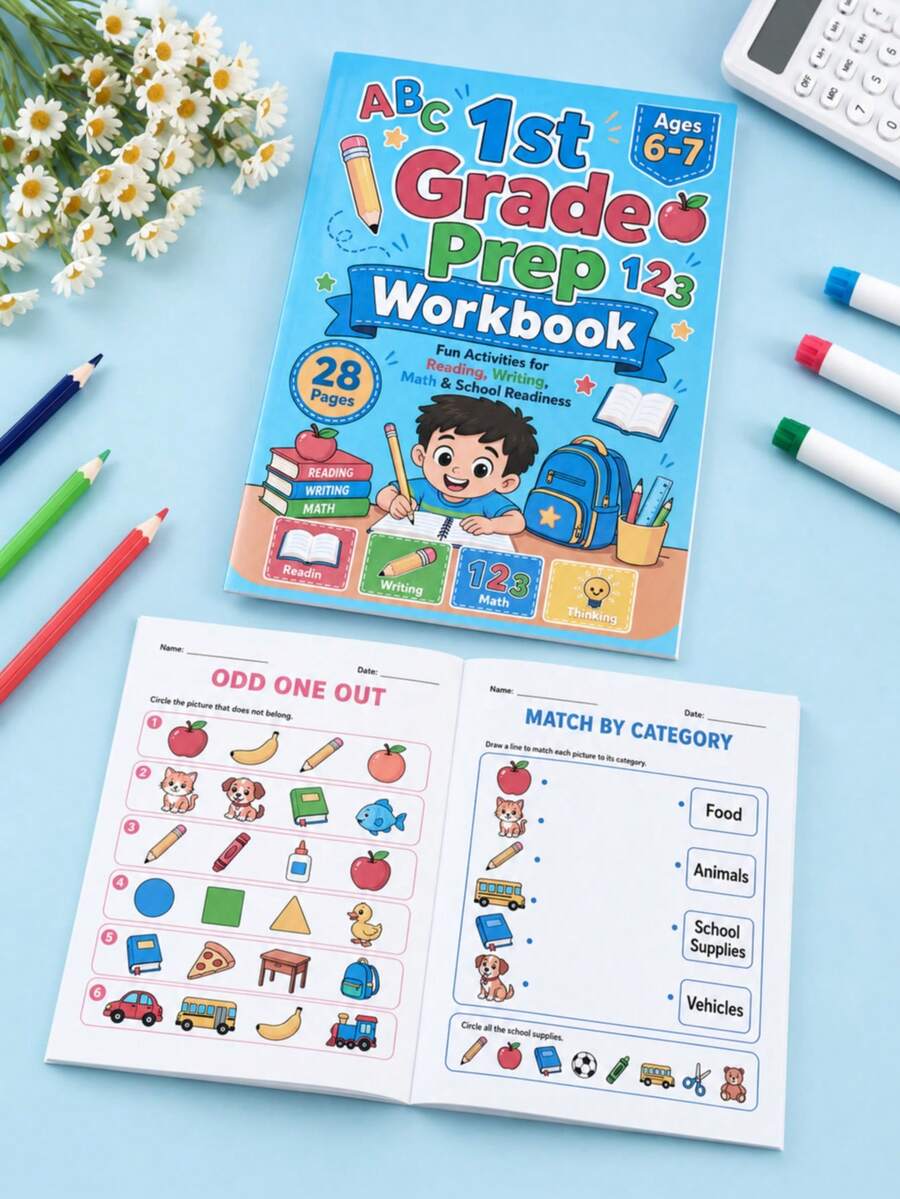 Children's Reading & Math Comprehensive Training Workbook, School Readiness Activity Book, Back To School Learning Supplies, Holiday Learning Gift