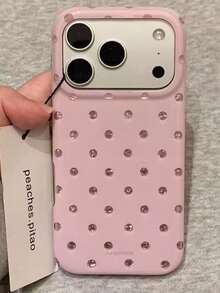 A Stylish Phone Case With A Simple And Cute Design, Featuring A Black And White Polka Dot Pattern, Suitable For IPhone 11 To 17 Series, Including Pro Max Versions. (The Tag On The Phone Case Is For Photo Purposes Only, The Actual Product Does Not Have A Tag) - Pink - View 2