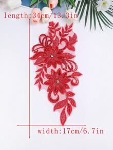 Colorful 3D Embroidery Applique With Beads For Wedding Dress Formal Dress Mesh Lace DIY Performing Clothing Accessories Embroidered Flower. Length: 31CM, Width: 16CM. - Bright Red - View 6