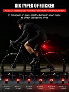 X-TIGER Smart Bicycle Tail Light With Brake Sensor, Ultra-Bright LED Tail Light, USB Type-C Charging, IP66 Waterproof, Cycling Safety Tail Light Accessory - Multicolor - View 4