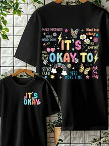 Casual Crew Neck Short Sleeve Tee For Women With Graphic Pattern, Fashion Daily Wear Ideal For Autumn, Fast Local Delivery - 黑色 - 查看 5