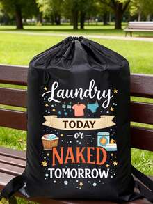 Extra Large Capacity Laundry Bag With Shoulder Strap And Durable Drawstring, Printed With Laundry-Related Patterns, Multi-Purpose Rectangular Woven Laundry Bag, Suitable For Home And Travel Storage, Portable Travel Storage Bag, Durable Drawstring, Home Canvas Storage Bag, Ideal For Travel/Dorm, Essential For Back To School/Graduation Season - Multicolor - View 13