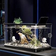 Akuarium Ikan dengan Tutup, Akuarium Kura-kura Rumahan, Akuarium Hidroponik Ukuran Kecil hingga Sedang, Akuarium Ikan Mas Transparan untuk Ruang Tamu, Akuarium Kura-kura Meja Kecil dengan Lanskap, Akuarium Lanskap Mikro untuk Ruang Tamu - Hitam - View 6
