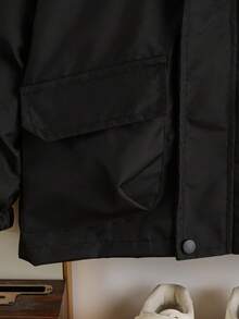 Tween Boys' New Spring/Autumn Hooded Windbreaker Jacket, Cargo Style, Comfortable Long Sleeve Top, 1pc - Black - View 4