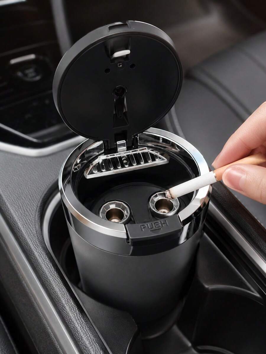 1pc Rotatable Car Ashtray, One-Touch Switch Design, Layered Rotary Switch, Easy To Clean, Metal Lining Flame Resistant Insulation, AB5 Shell Design - Car Interior Accessories