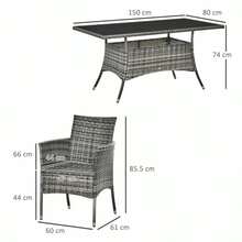6-Seater Rattan Dining Set Garden Furniture Patio Rectangular Table Cube Chairs Outdoor Fire Retardant Sponge Grey - Multicolor - View 3