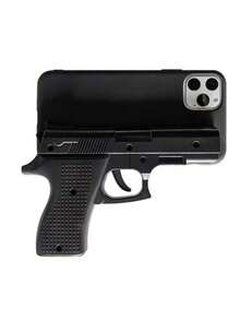 Casing Ponsel Anti Jatuh dan Anti Sidik Jari Desain Pistol Mainan Lucu Kreatif Terbaru, Pelindung Penuh, Kompatibel dengan Apple 11/12/13/14/15/16 PRO/PROMAX - Hitam - View 3