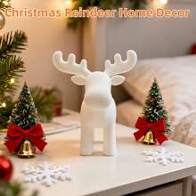 Minimalist White Reindeer Figurine, Nordic Cartoon Reindeer Statue, Simple Solid Color Desktop Decor, Christmas Home Bedroom Tabletop Decoration, Holiday Gift, 3D Printed Decor - A - View 2