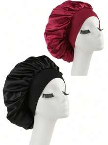 1/2pcs Silk Sleeping Cap, Satin Hair Bonnet, Soft Elastic Band Silk Sleeping Cap, Curly Hair Silk Hair Cover - Multicolor - View 13
