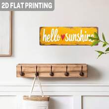 2D平面單片復古風 Hello Sunshine 心形金屬牆飾 4X16英吋，適用於居家、廚房、門廊、花園、農舍 - 多色 - 查看 5