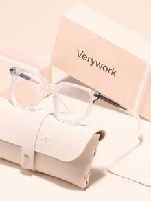 Verywork1 Pair Geometric Personalized Brand Design Women's Clear Lens Glasses, Comes With Storage Case And Cleaning Cloth, Suitable For Office Wear, Daily Accessory, Street Photography, Cafe, Travel And More - Clear - View 11