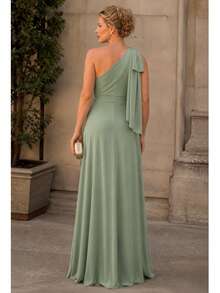 Long Party Dress With Lace, Lined Cups, Comfortable, Elegant, Simple - Olive Green - View 2