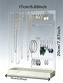 Transparent Acrylic Jewelry Stand, Minimalist Luxury Design, Left Side Multiple Hanging Rods For Necklaces, Right Side Layered Hanging Holes For Earrings, Studs, Ear Hooks And More, Combines Storage And Display Functions. Effectively Prevents Jewelry Tangling And Knotting, Suitable For Vanity, Bedside Table, Makeup Desk And Other Daily Storage Scenarios, Also A Delicate Gift For Best Friend, Girlfriend, Bride (Jewelry Not Included) - Multicolor - View 6