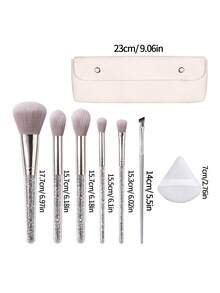 9pcs Makeup Brush Set With Makeup Sponges + PU Storage Bag, Compact All-In-One Daily Face And Eye Makeup Application Tools - Silver - View 9