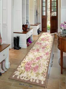 1 pieza Alfombra vintage floral para pasillo, alfombra antideslizante lavable a máquina para cocina interior, alfombra de estilo bohemio ultra suave, adecuada para pasillo, cocina, lado de la cama, entrada - Rosa vieja - Ver 4
