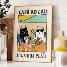 1/PC Cat Print Poster Wall Art, Fun Kitchen Mural, Pasta, French Cafe, Croissant Cat Poster, Restaurant Wall Frameless Decoration, Cat Art Gift Creativity - 1PC - View 9