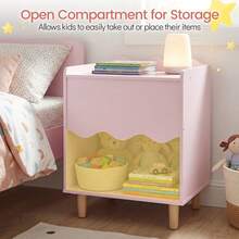 Kids Nightstand, Toddler Scalloped Side Table With Wide Top & Open Compartment Pink/White - Pink - View 5