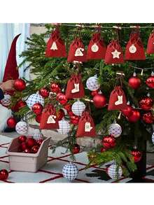 24pcs Wooden Christmas Countdown Calendar Ornament Featuring Numbers 1 Through 24 And An Attached Hanging Cord; Suitable For Holiday Party Favors, Home Decor, And Festive Styling-A Must-Have For Christmas Tree Decoration. - Multicolor - View 4