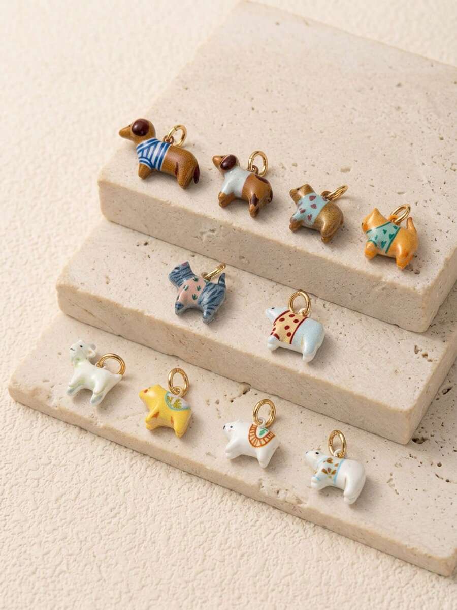 1件油滴印花動物吊墜，精緻卡通風格，14K鍍金銅材質，適用於手工店DIY、工廠半成品生產及其他場景 - 彩色 - 查看 1