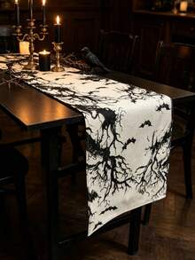 Halloween Table Runner, Ghost Pumpkin Linen Table Runner, Autumn Thanksgiving Harvest Table Decor, Suitable For Family Dinner Party Tabletop Decoration - B - View 1