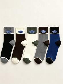 1/5 Pairs Men's Business Sports Mid-Calf Socks, Soft And Smooth, Suitable For Sports, Holiday Casual, Multi-Color Options, Cute Socks Holiday Accessories, Moisture-Wicking Material - Multicolor - View 8