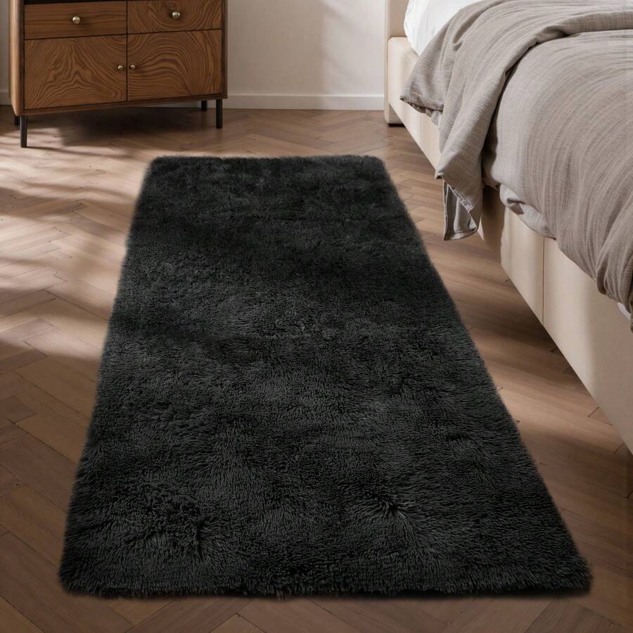 EDIMENS Long Hallway Runner Rug 80x300, High Pile Bathroom Rug Non-Slip, Fluffy Washable Kitchen Rug Bath Mat, Rugs For Bedroom Bed Runner Hallway Living Room - 黑色 - 查看 1
