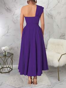 Women Asymmetric Neckline Slit Up To Thigh Elegant Sleeveless Dress, Solid Color Summer - Purple - View 2