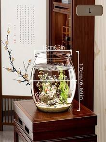 Transparent Round Mini Fish Tank, Desktop Office Decor, Beta Fish Breeding Aquarium For Home Use - Multicolor - View 2