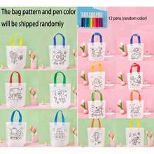 6/12/24pcs Reusable DIY Doodle Non-Woven Shopping Bags - DIY Doodle Bags, Children's Kindergarten Handmade Coloring Painting Materials, Educational Coloring - Random Style Patterns And Rope Colors - Multicolor - View 7