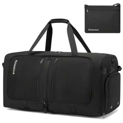 Bolsa de viaje plegable grande de 90 l con compartimento para zapatos, bolsa de equipaje de mano 69 x 32 x 40 cm bolsa de deporte impermeable para hombre y mujer, Negro, Bolsa de viaje