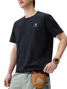 CAMEL CROWN Men's Outdoor Short Sleeve T-Shirt, Spring/Summer Sorona Quick-Dry Loose Fit Casual Crew Neck Half Sleeve Top - Phantom Black - View 6